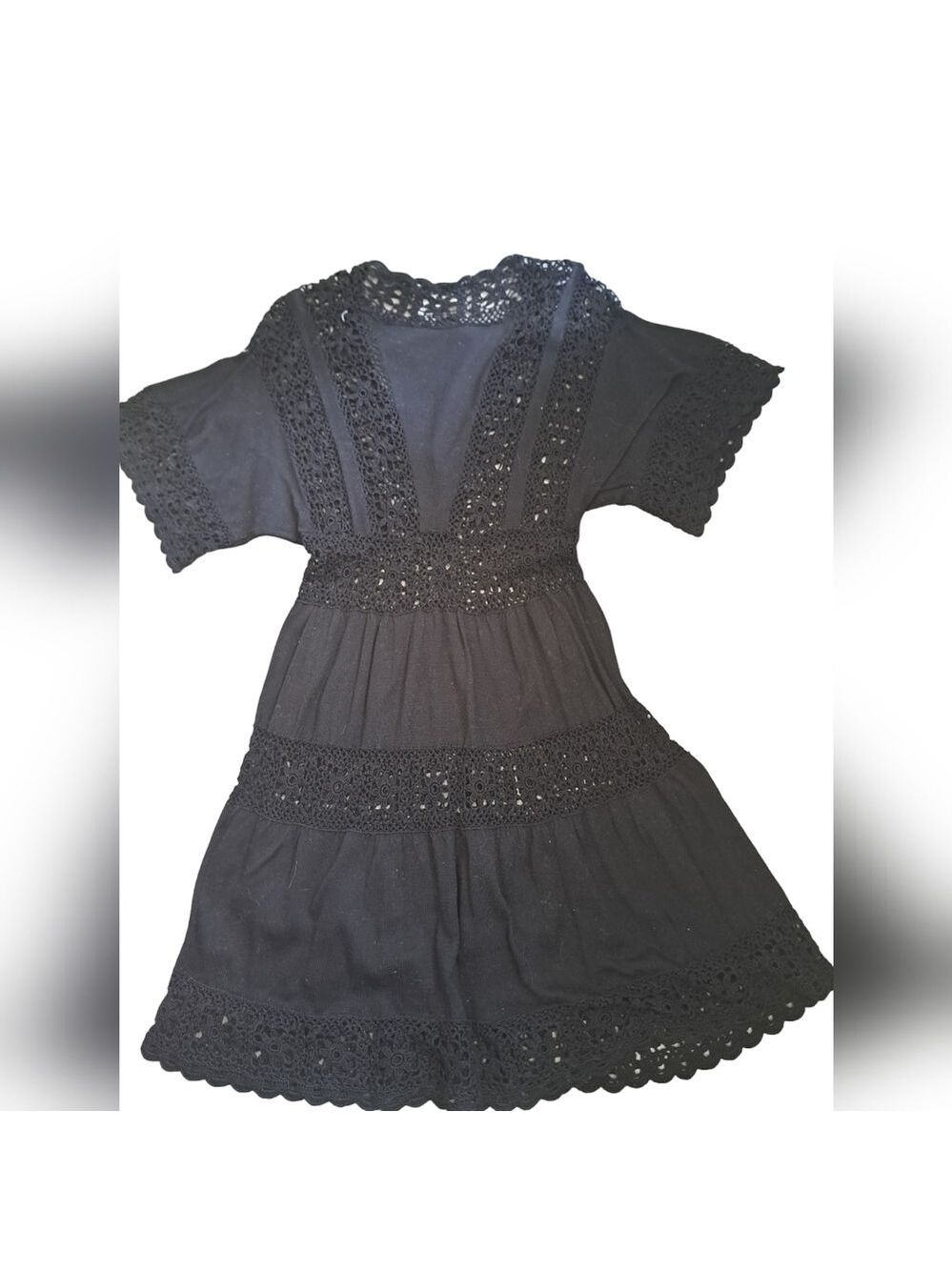 NANETTE LEPORE black cotton crochet knit cut out short sleeve cover up dress M - Picture 2 of 10
